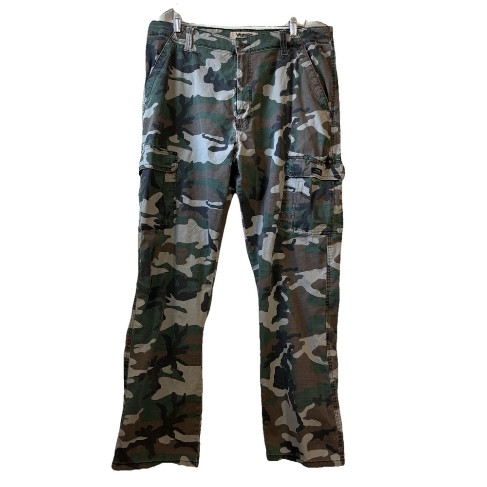Wrangler Authentics Camo Cargo Pants 38x32 Relaxed Fit Military Army Woodland